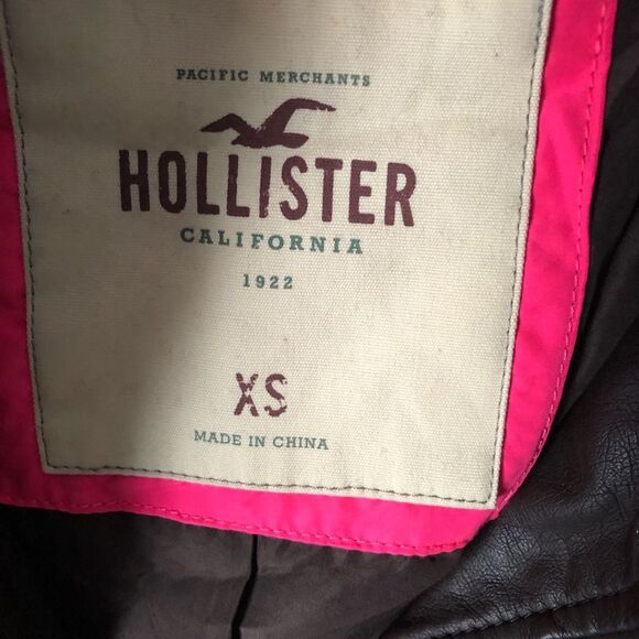 Hollister Women's Brown Faux Leather Moto motorcycle bike Jacket full zip up XS - Picture 6 of 11